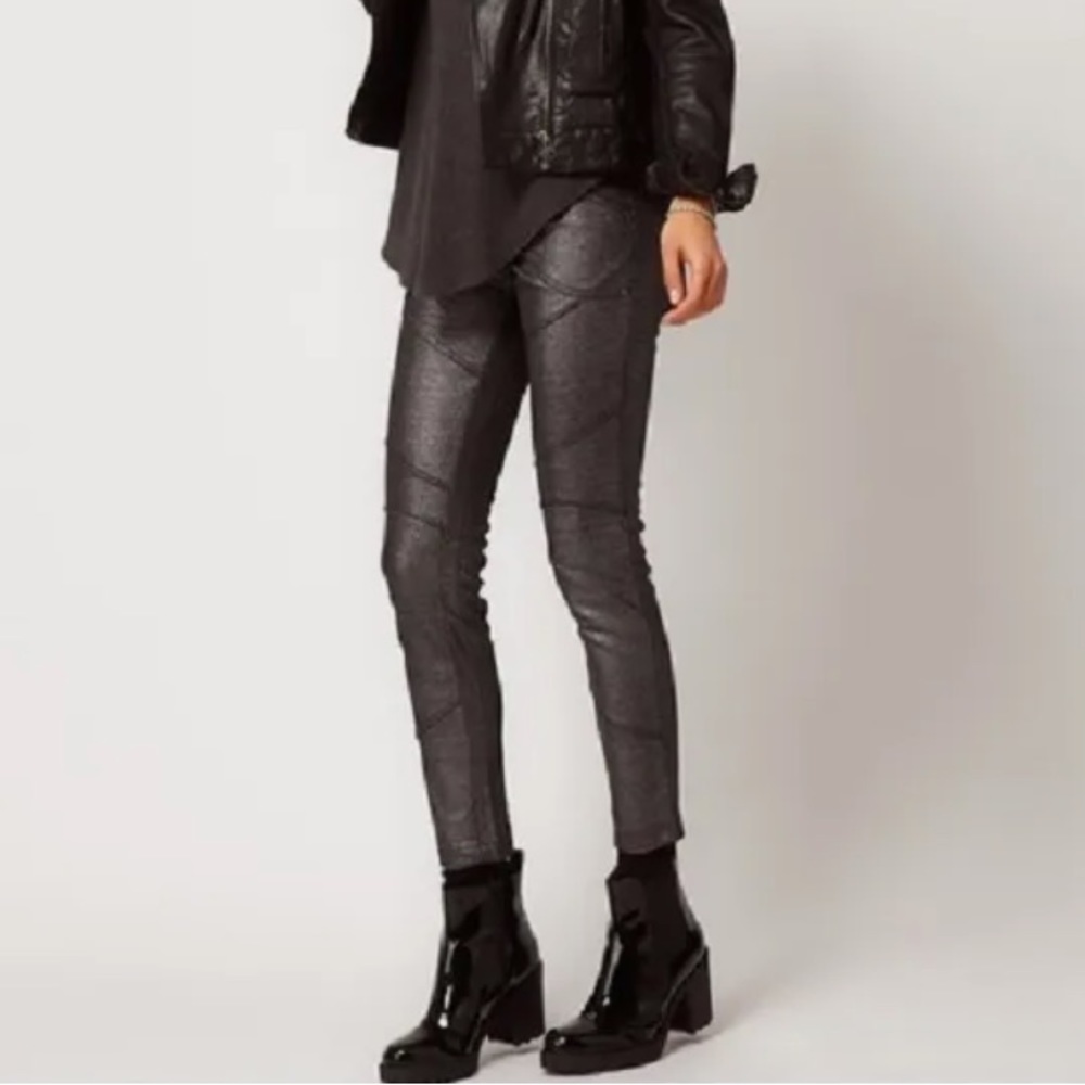 Free People Metallic Gray Patchwork Skinny Pants